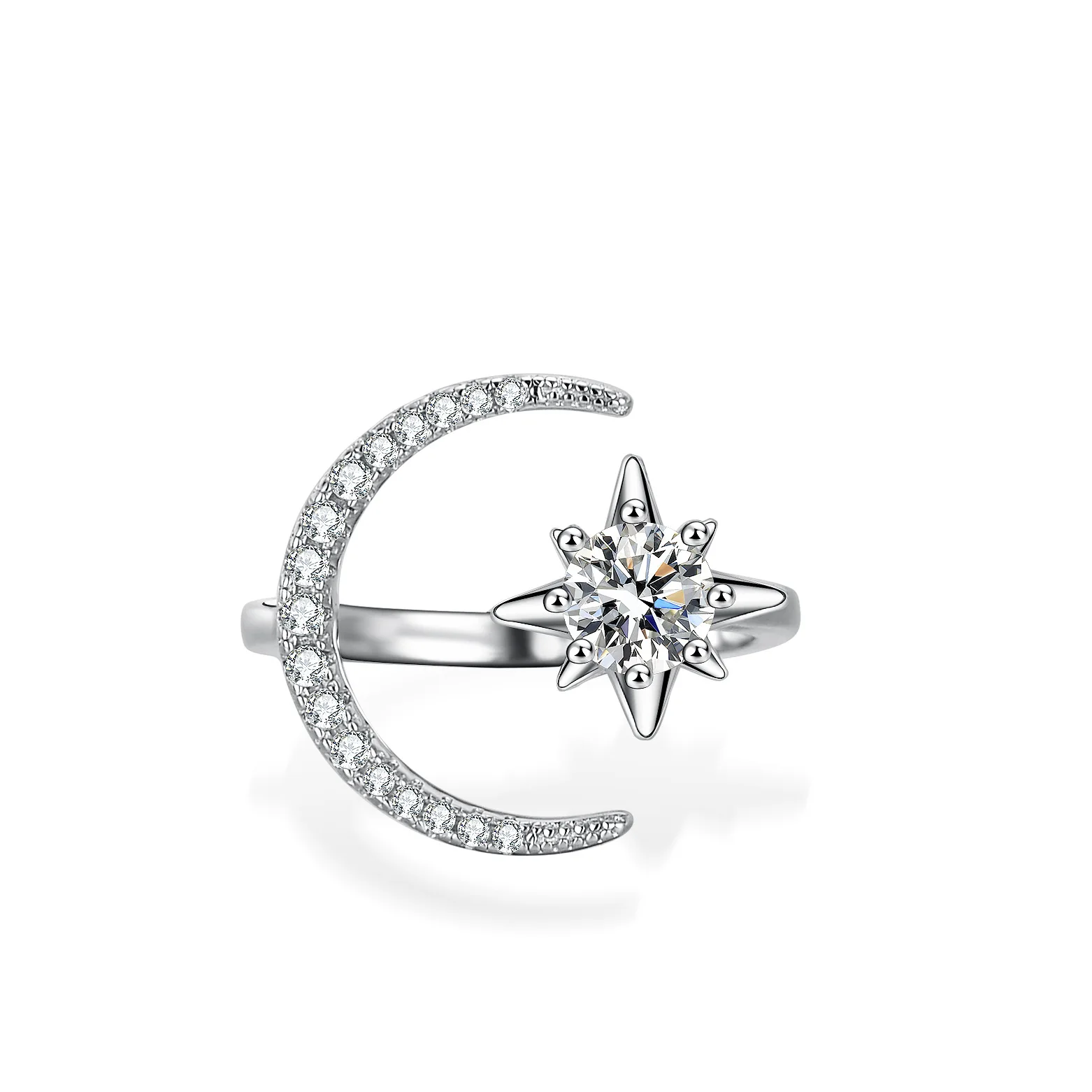 Lumira Platinum PT950 50 Points Moissanite Adjustable Ring Princess Crown Star Moon Ring Timeless Jewelry for Her