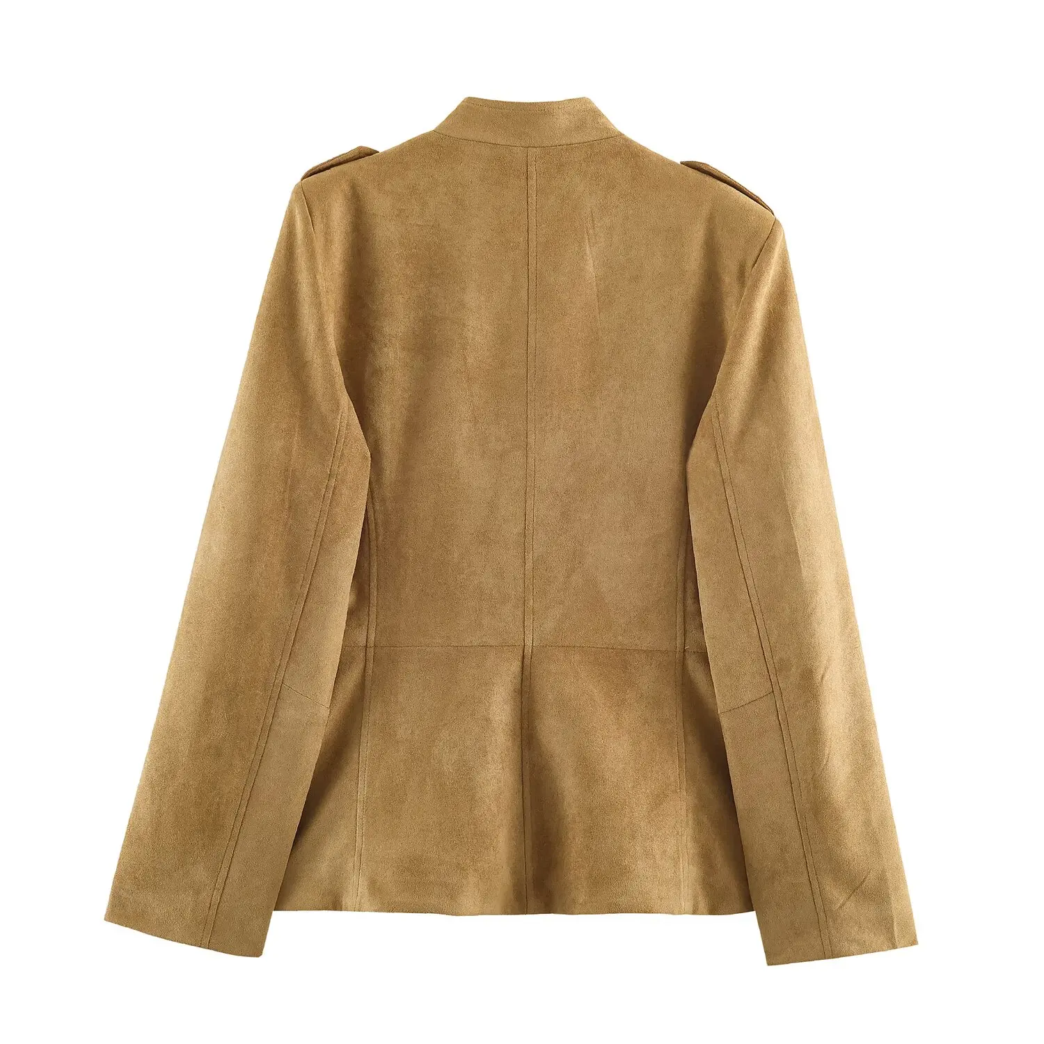 Damen Slim-Fit Jacke Stehkragen Langarm Einreihig mit Taschen Einfarbiger Wildledermantel 2026 Herbstmode Pendler-Oberbekleidung – Detail 3