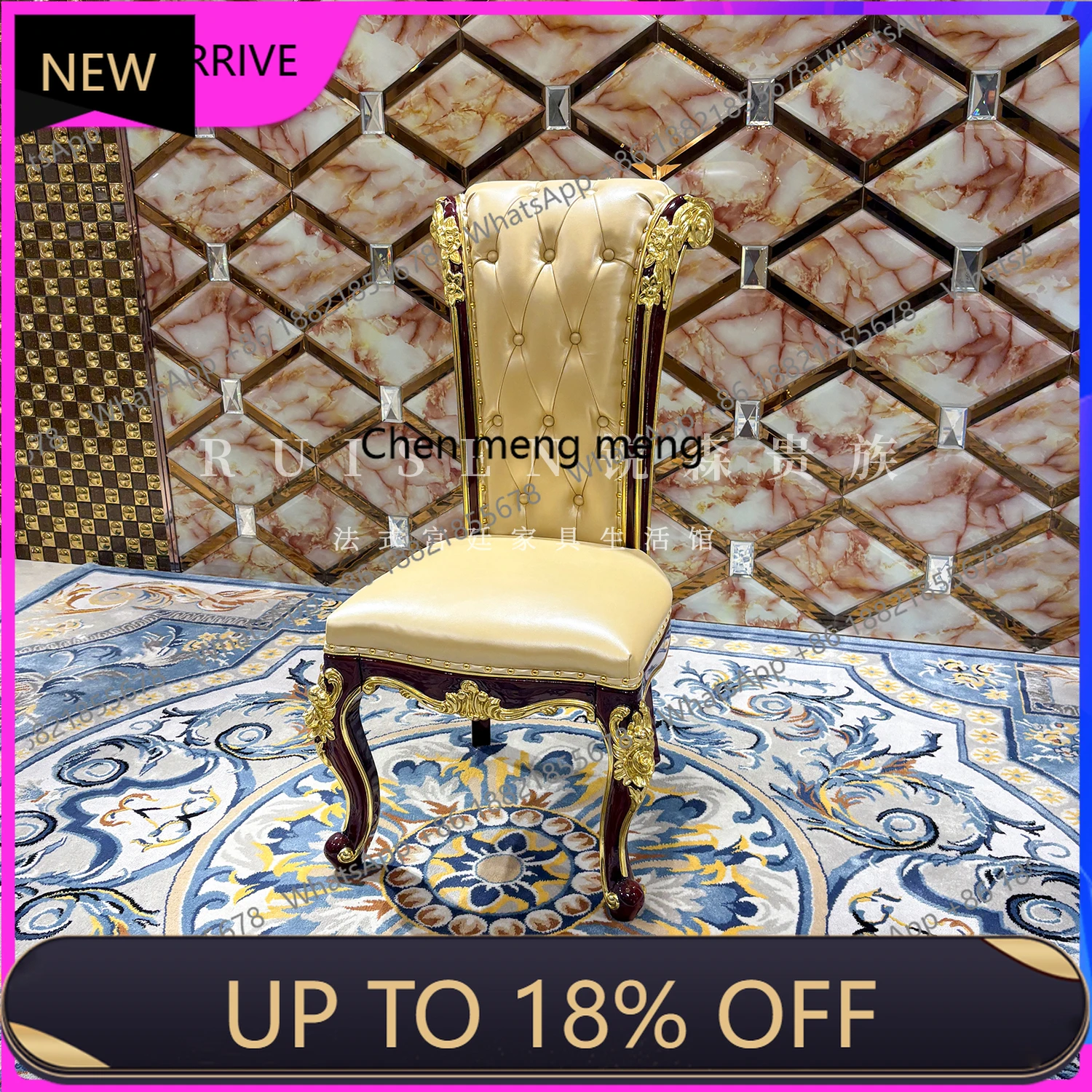 

M78 French leather dining chair dining room soft bag chair luxury first layer cowhide book chair solid wood