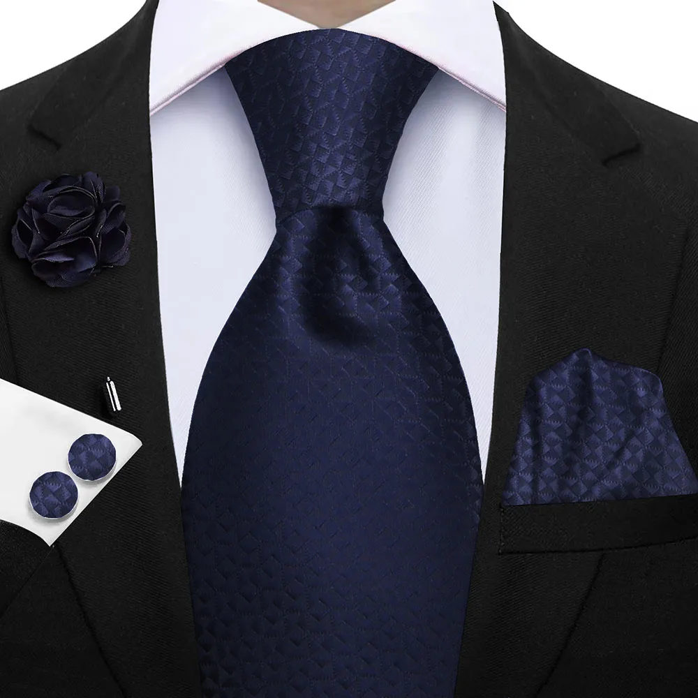 Luxury Mens Purple Yellow Grey Ties Floral Ties Plaid Striped NeckTie Pocket Square Cufflinks Brooch Set Men's Wedding Party Tie