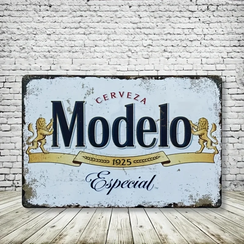 Vintage Metallic Tin Beer Logo Sign - Art Deco Style  Rustic Metal Wall Decor for Man Cave, Bar,Pub Durable Collectible Retro