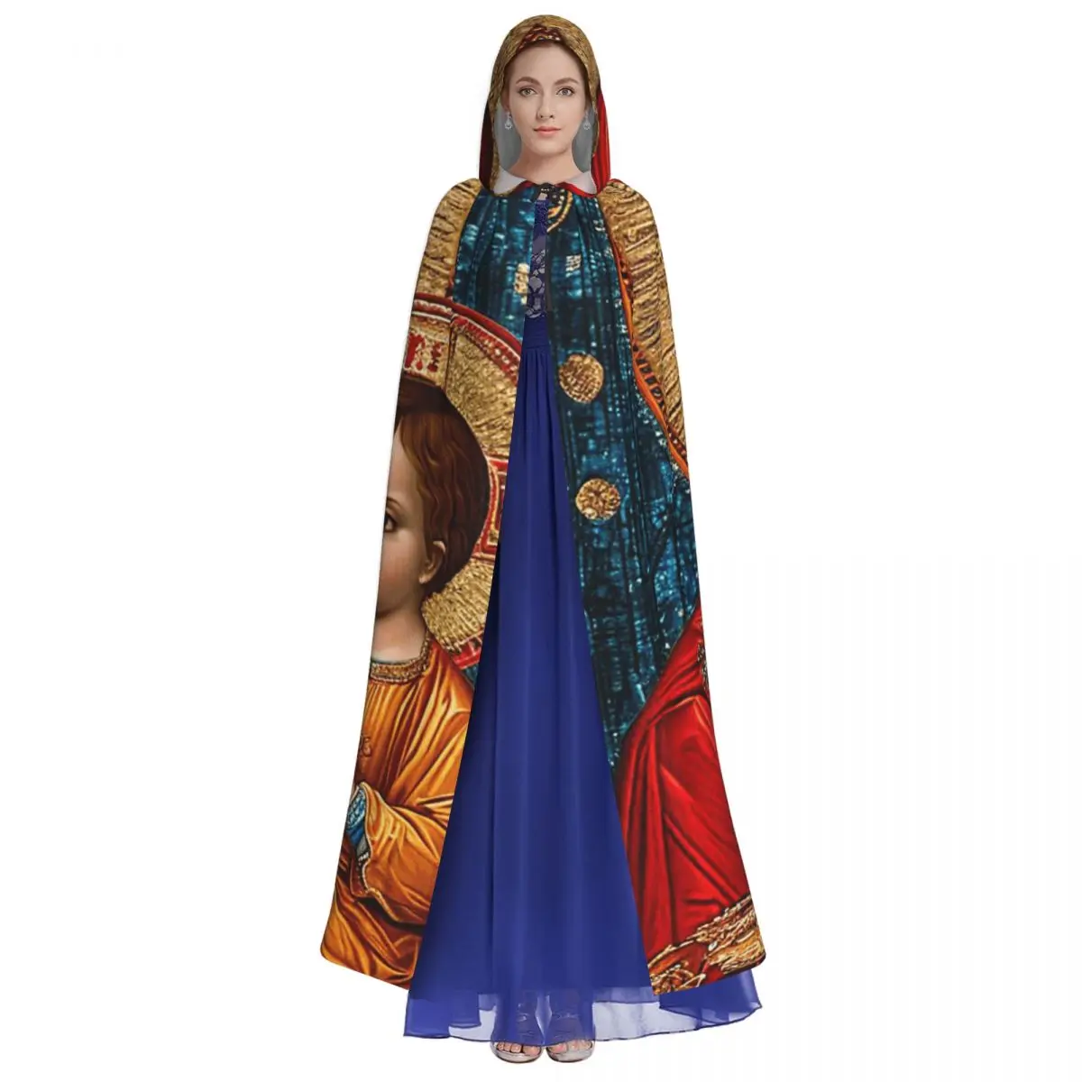 เสื้อคลุมยาวแบบมีฮู้ดสไตล์ยุโรปตะวันออก ลายพระแม่มารี สำหรับคอสเพลย์แม่มดยุคกลาง เสื้อคลุมฮาโลวีน สำหรับผู้ใหญ่ แบบ unisex