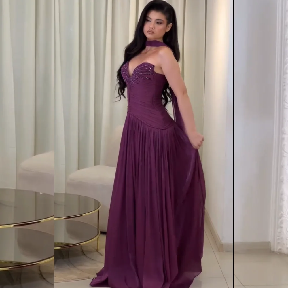 

Customized Exquisite Chiffon Sequined Pleat A-line Sweetheart Long Prom Dresses Luxury 2025 Formal Modern Style