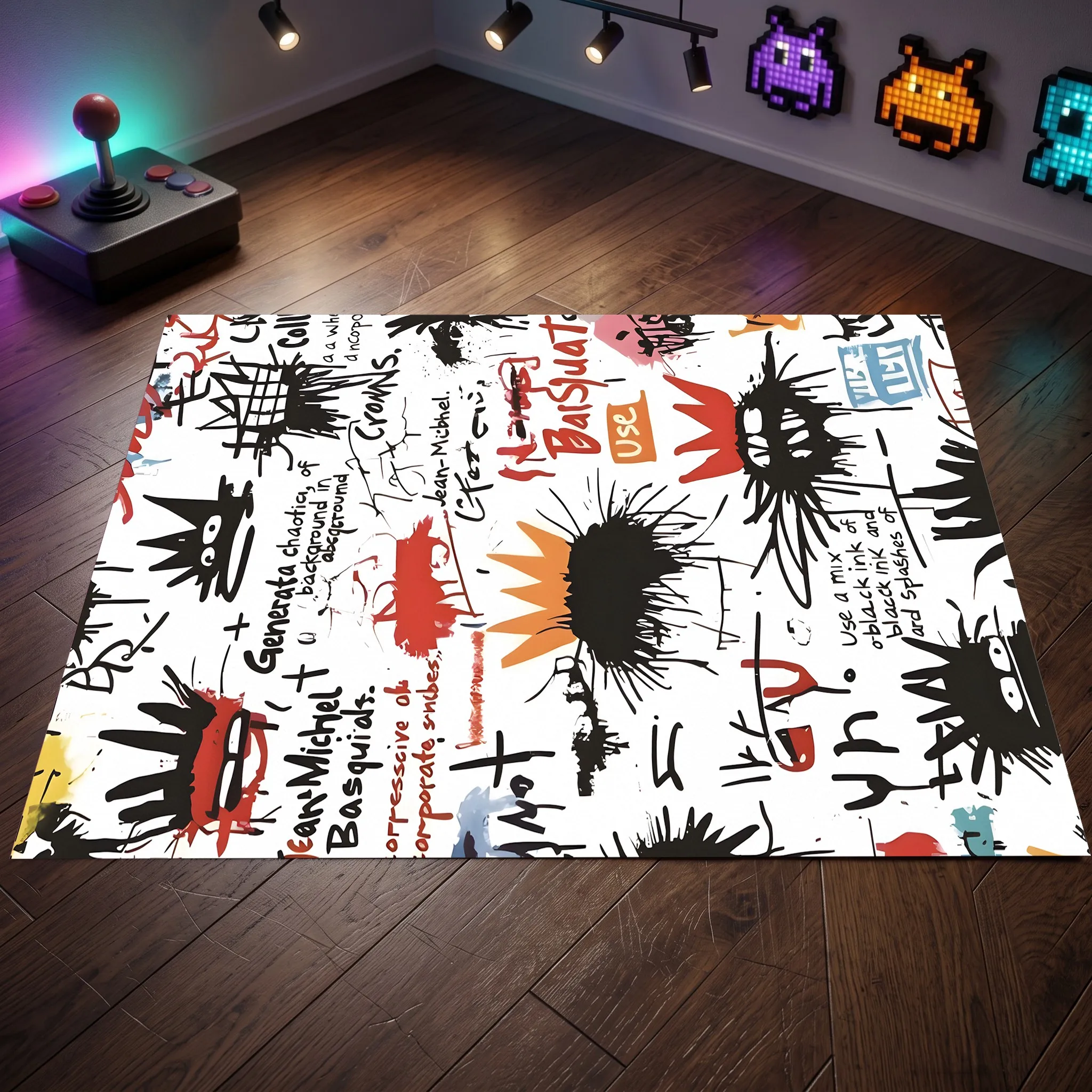 Graffiti Artistic Monster Letter Print Soft Velvet Area Rug, Trendy Delicate Texture for Living Room Bedroom Home Decor
