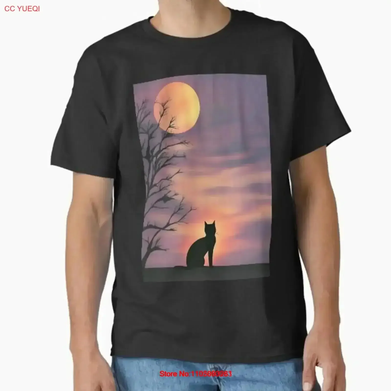 Un hermoso atardecer con silueta de gato clásico hecho en EE. UU. AUS camiseta S 2XL vintage lavado suave versátil moda Casual