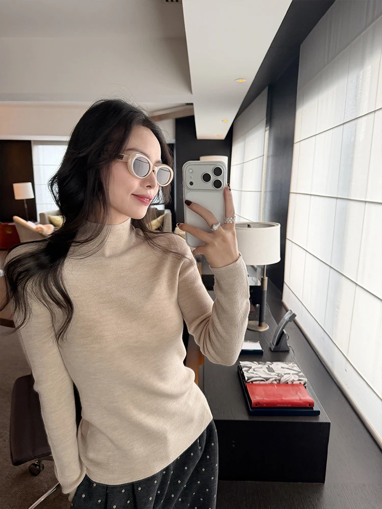 

Тепло и сле: JinSu 00% шерсть Sl вязаный свитер корейский f топ с высоким воротником и базовым слоем для женщин одежда для поездок на работу