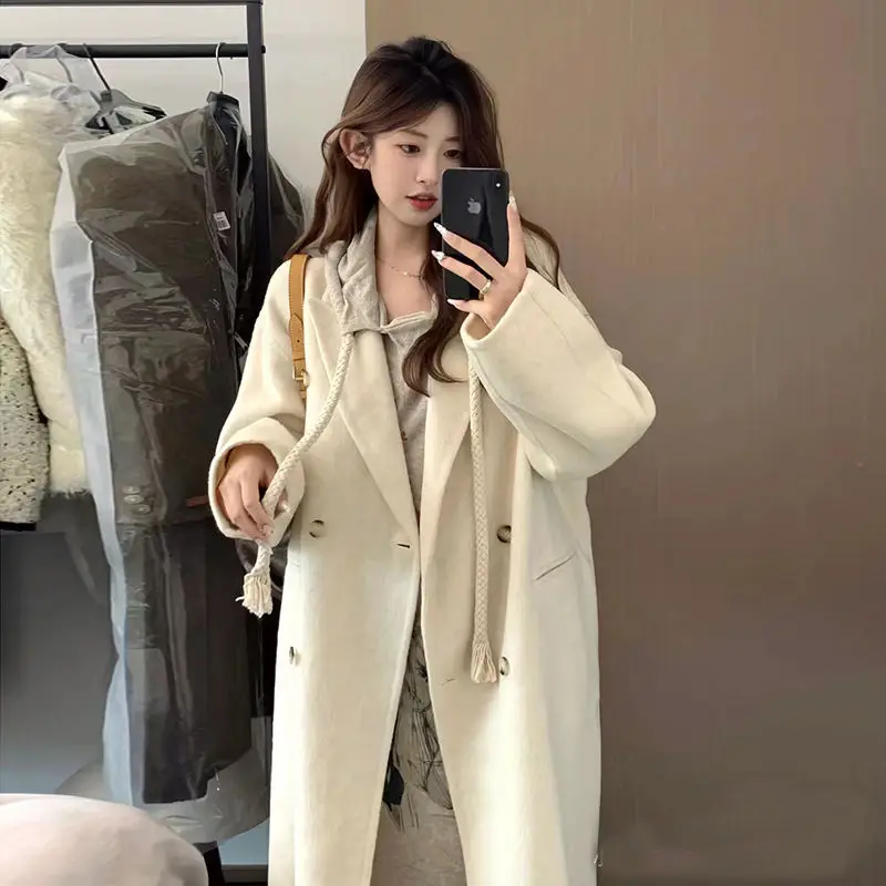 Handmade Cashmere Coat Jacket Women Winter Double Sided 100% Wool Trench Overcoat Female Warm Outerwears 2023