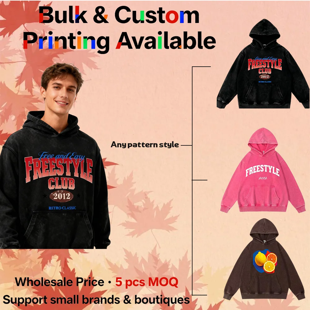 5 قطعة هوديي مغسول مخصص | تخصيص أنماط وأنماط مختلفة | للجنسين | هوديي غسل الأحماض | سويت شيرت بغطاء للرأس من القطن الخالص | #1