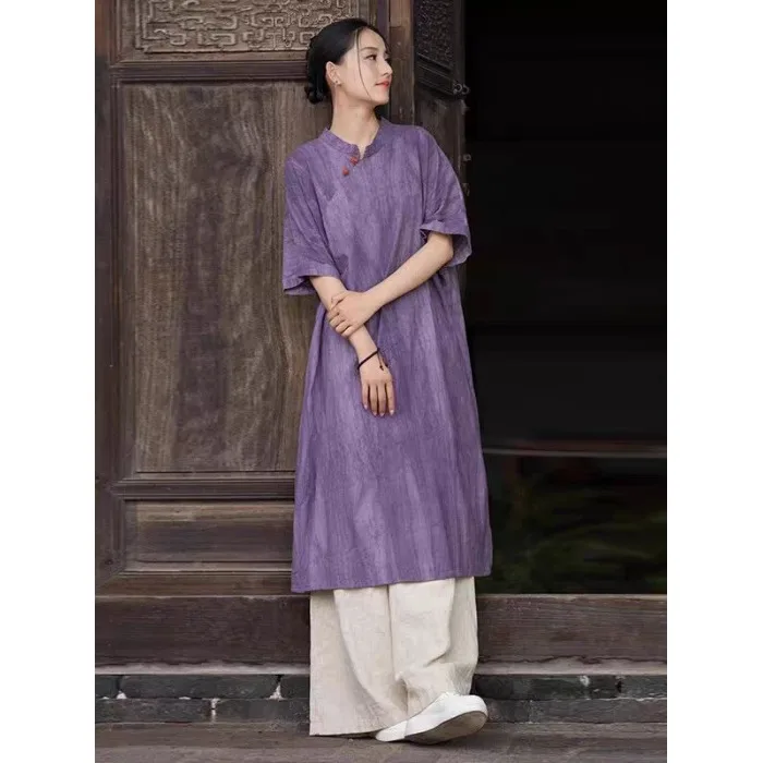 

Новинка! Женское модное платье-ципао в китайском стиле с эффектом похудения, средней длины, А-силуэт, свободный крой, короткий рукав, весна-лето.