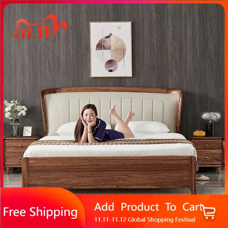 

Service Nordic Queen Bed Double Platform Sleeping Footboard Modern Bedroom Frame Bed Solid Japanese Beliche Trendy Furniture