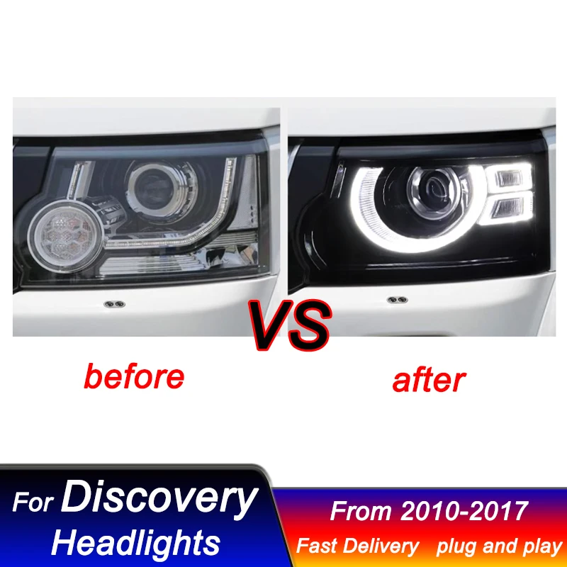 حار تصفيف السيارة المصابيح الأمامية لاند روفر ديسكفري 3 4 الرياضة 10-17 جديد المدافع نمط كامل LED DRL السيارات مصباح إشارة رئيس مصباح