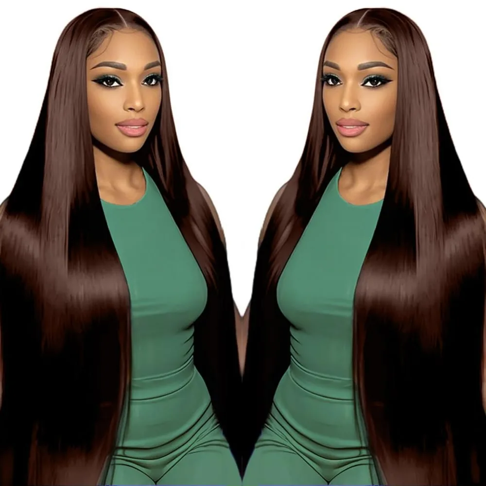 

Chocolate Brown Straight Lace Front Wigs 13x6 HD Transparent Lace Frontal Wig Pre Plucked Remy 13x4 Brazilian Human Hair Wigs
