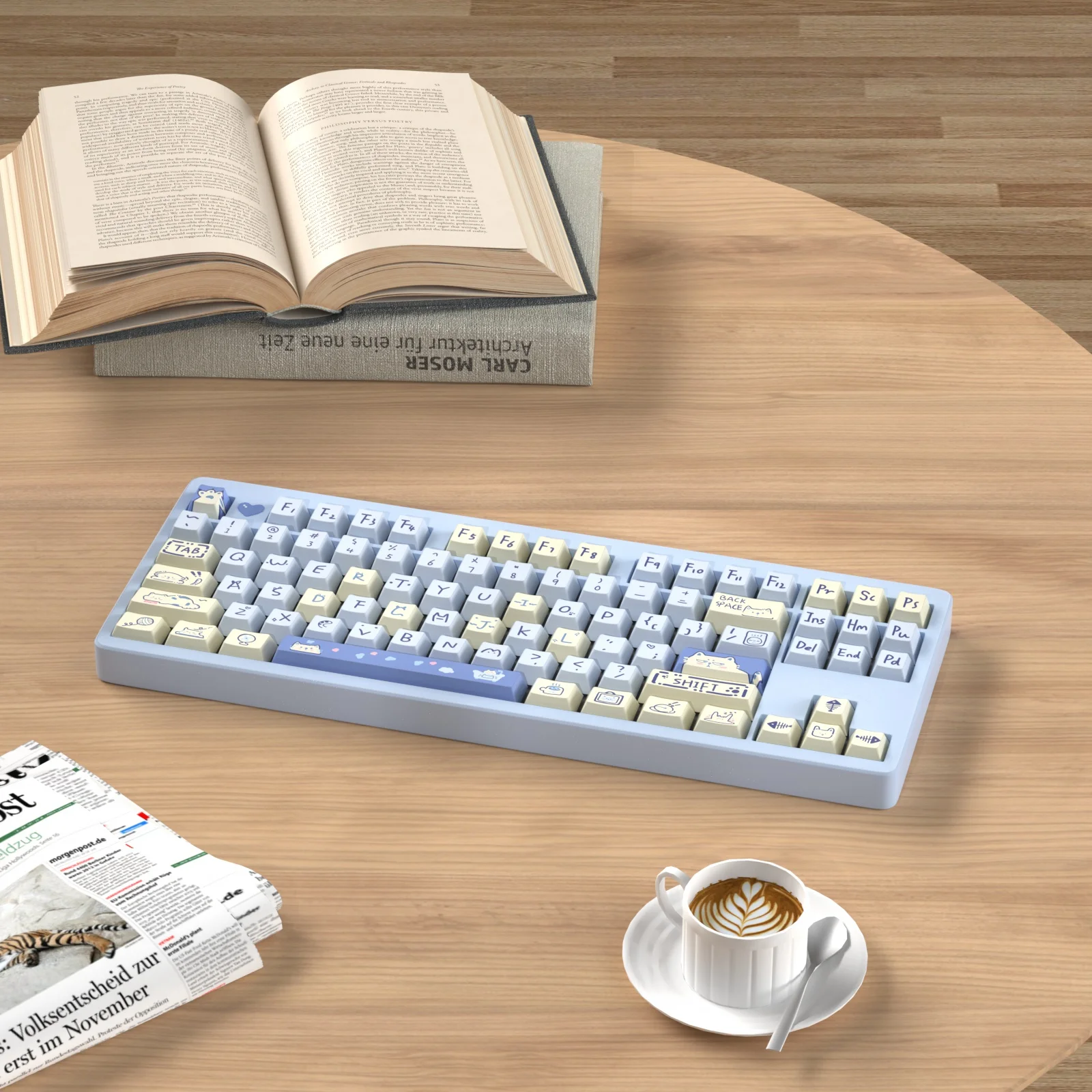 Kbdiy 141 tasten kirsch profil schlüssel kappe niedliches tier blau meow thema tasten kappen für mechanische spiel tastatur mx schalter pbt tasten kappen – Detail 10