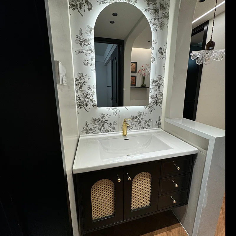 ตู้ห้องน้ำพร้อมอ่างล้างหน้าเซรามิกแบบรวมในตัว