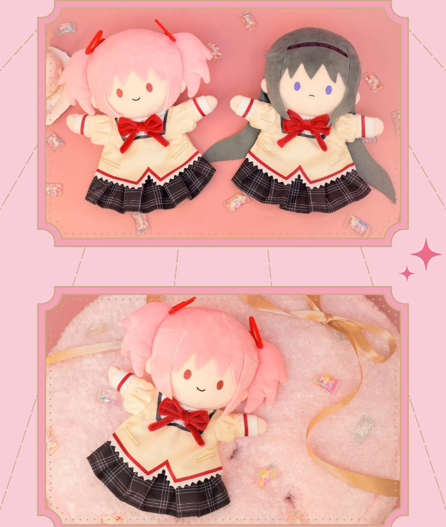 Oficial 25cm 42cm kaname madoka akemi homurahand fantoches pelúcia boneca roupas ornamentos anime figura brinquedo crianças presentes