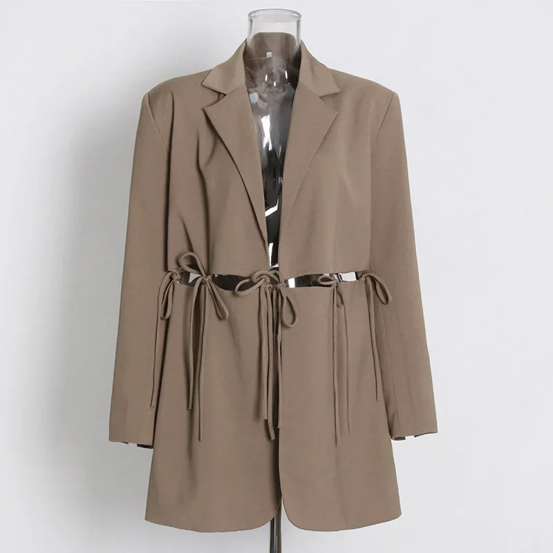 

SuperAen 2023 Autumn New Office Lady Style Design Splicing Strap Loose Solid Color Blazer Coat Women