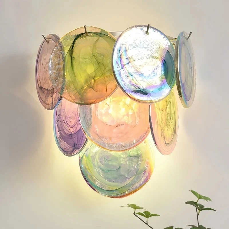

French Murano Glass Wall Light Dopamine Colorful Wall Lamp for Living Room Villa Balcony Corridor Bedroom Bedside Sconces