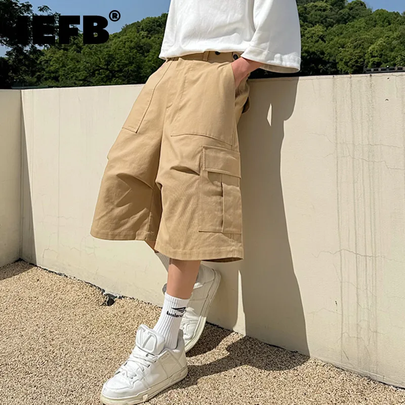 

IEFB Korean Style Stereoscopic Eight-point Cargo Shorts Big Pocket Male Solid Color Men Casual Overalls 2024 Summer 9C5965