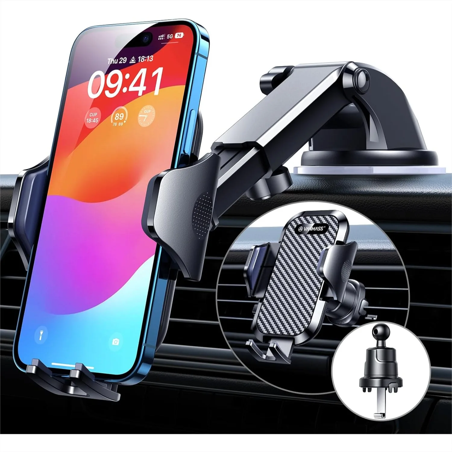 

Car Dashboard Phone Holder with Strong Suction Cup Mount, Universal for All Phones, Adjustable Dash Windshield Air Vent Stand