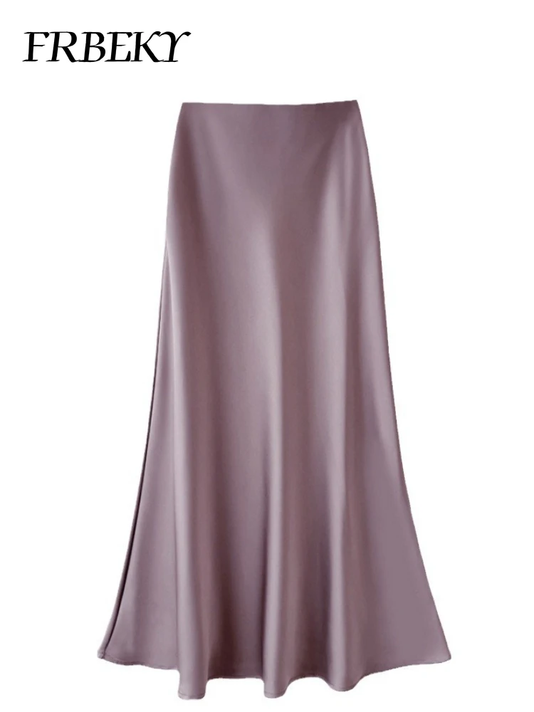 가을 하이웨이스트 얇은 중간 길이 새틴 하프 바디 스커트, 퓨어 컬러 패키지 힙 피쉬테일 스커트, 신축성 허리 하프 바디 스커트