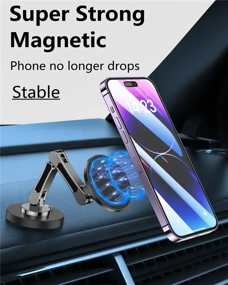 حامل هاتف مغناطيسي قوي حامل سيارة قابل للطي مصنوع من خليط معدني حامل هاتف السيارة حامل مغناطيسي للسيارة لهاتف آيفون وسامسونج وشاومي #5