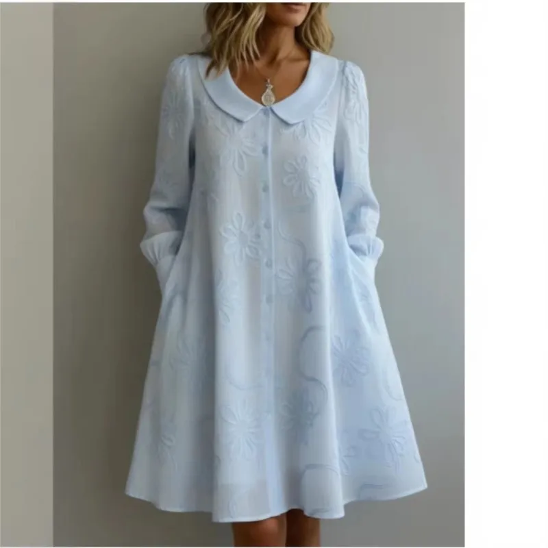 

Casual Loose Women Shirts French Doll Collar Embroidered Jacquard Floral Shirt Single Breasted 2026 Summer Lady Blouse Tops