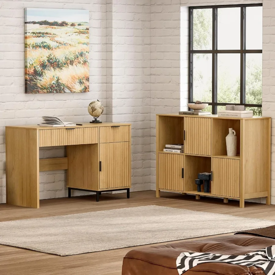 47 مكتب تنفيذي مخدد مكتب مكتب منزلي خشبي حديث مع محطة شحن وخزانة بأدراج ومكتب كتابة للكمبيوتر لدراسة العمل #6