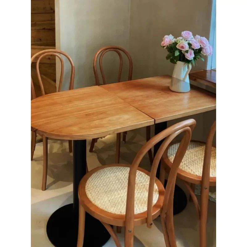 Commercial negotiation Milk tea shop Cafe Solid wood dining table Dessert shop Internet celebrity balcony Small round table Semi