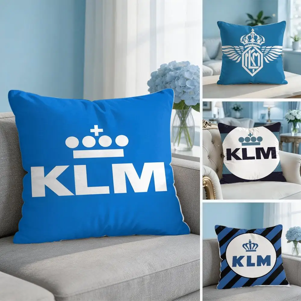 Netherlands K-Klm R-Royal Dutch Airlines Cushion Cover Soft Throw Pillow Cover Hidden Zipper Cutecore Sofa Bedroom Home Decor