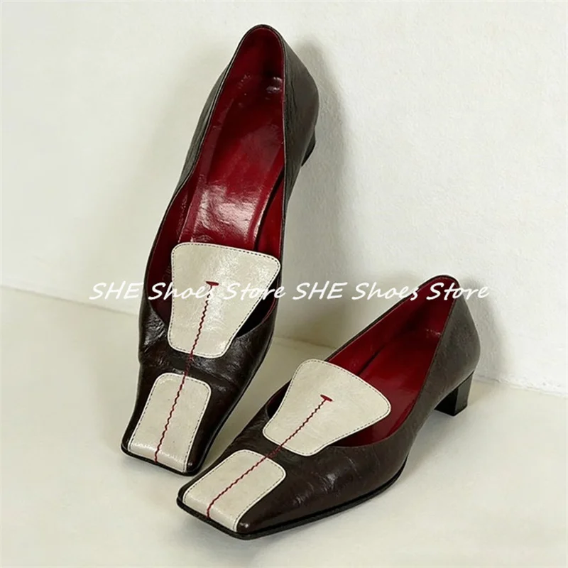 

Retro Mixed Color Embroidery Shallow Derby Shoes Women Square Toe Chunky Heel Loafers Fashion Catwalk Lady Casual Pumps