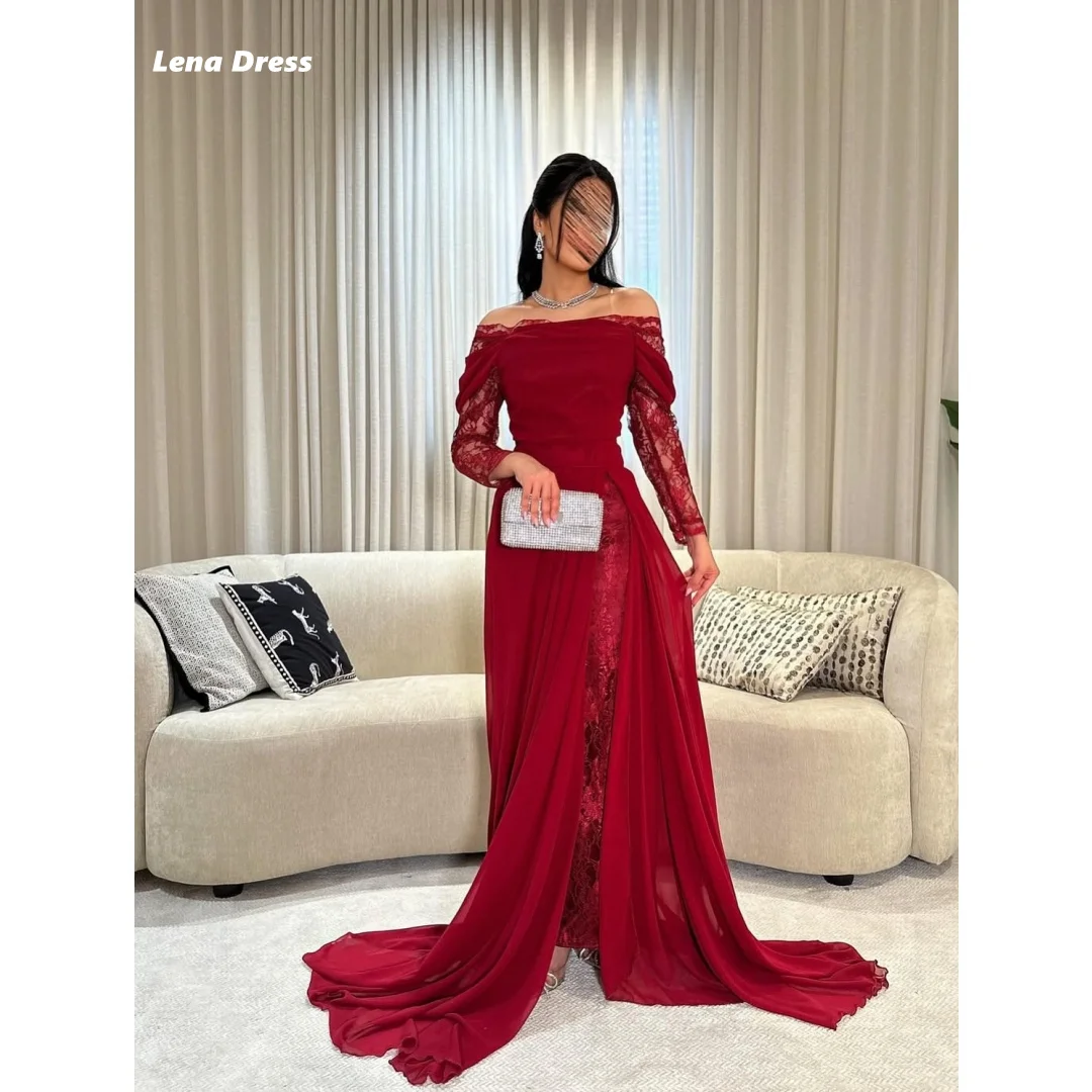

Lena Fish Tail платья на заказ для особых случаев красные вечерние платья женские элегантные роскошные кружевные бальные платья с длинными рукавами
