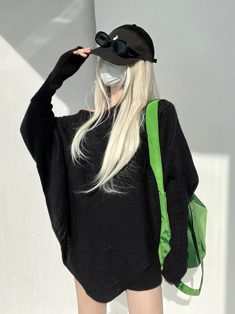 

Street Sle American Lazy One oulder Long Sve вязаный свитер женский осенне-зимний свободный дизайн Bla Exposure oulde...