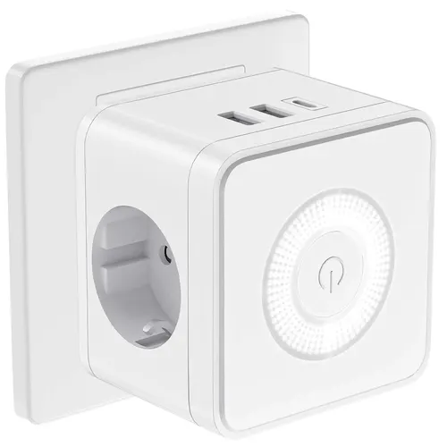 다중 소켓 USB 멀티탭 전기 플러그, 250V 큐브 벽, 2USB-A 포트 C 2 콘센트 어댑터, 야간 조명 램프 포함, 3680W