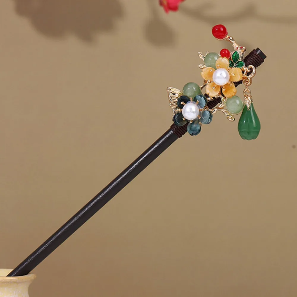 Hair Ornament Ancient Style Chinese Hair Stick Wooden with Tassel Hanfu Hair Bun Handmade Flower Hair Forks For Women Gifts