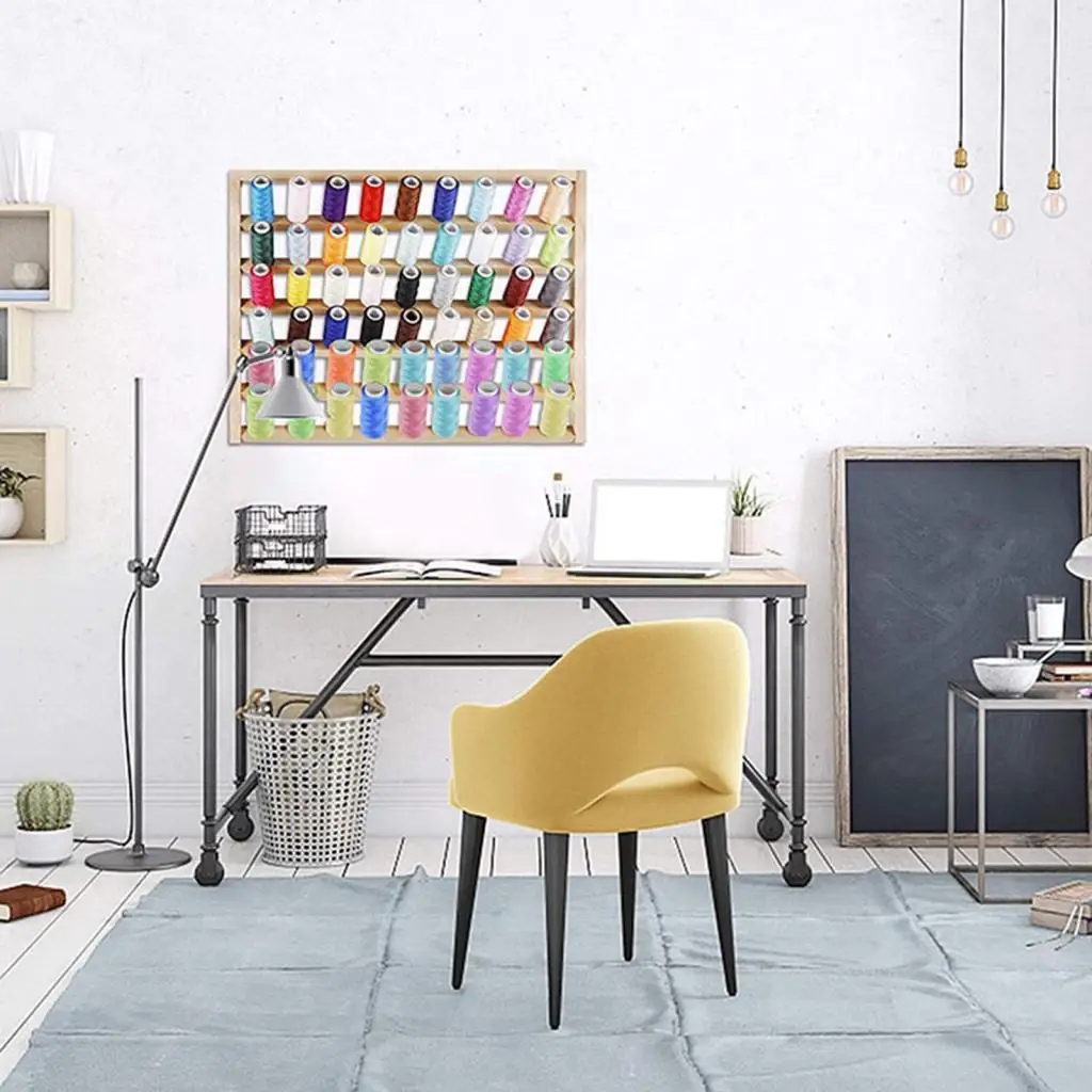 

54-Spool Thread Rack, Wall-Mounted Thread Holder, Pine Thread Holder Organizer for Sewing, Embroidery, Jewelry