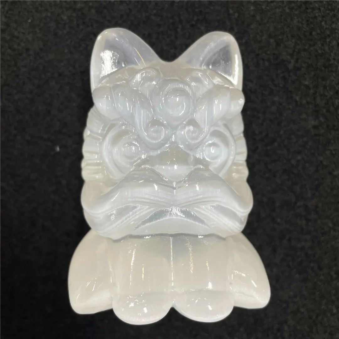 8cm Chinese Tang Lion Tonlion Element Culture Sculpture Natural Selenite Quartz Crystal Good Quality Stone Products Decorations