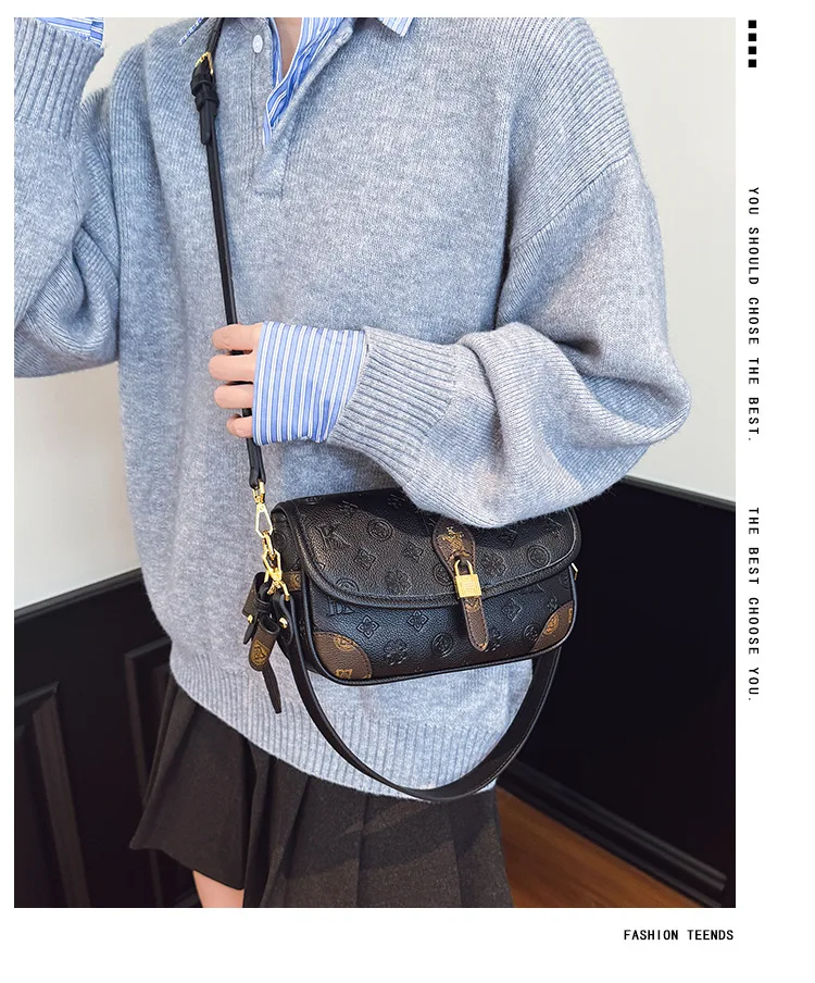 Classic Vintage Embossed Monogram Crossbody Bag, Trendy Versatile Shoulder Bag with Lock Buckle & Dual Straps