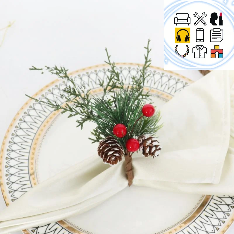 Christmas Cedar Jute Lace Napkin Rings Set Handmade Craft Tableware For Holiday Party Dinner New Year Decorations