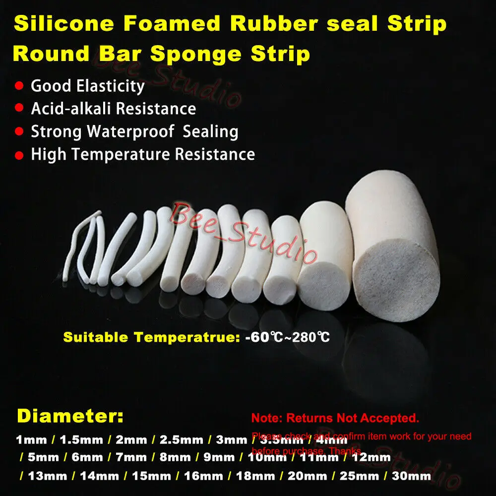 Waterproof  Foamed Silicone Rubber Seal Strip Silicon Sponge Cord Round Solid VMQ Foaming Cord Dia.1/2/3/4/4.5/5/6/7/8/9/10-30mm