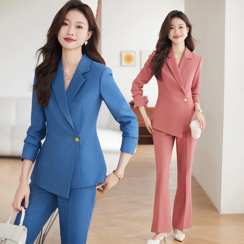 Terno rosa feminino primavera e outono negócios wear temperamento estilo deusa sênior sentido anfitrião terno formal roupas de trabalho terno