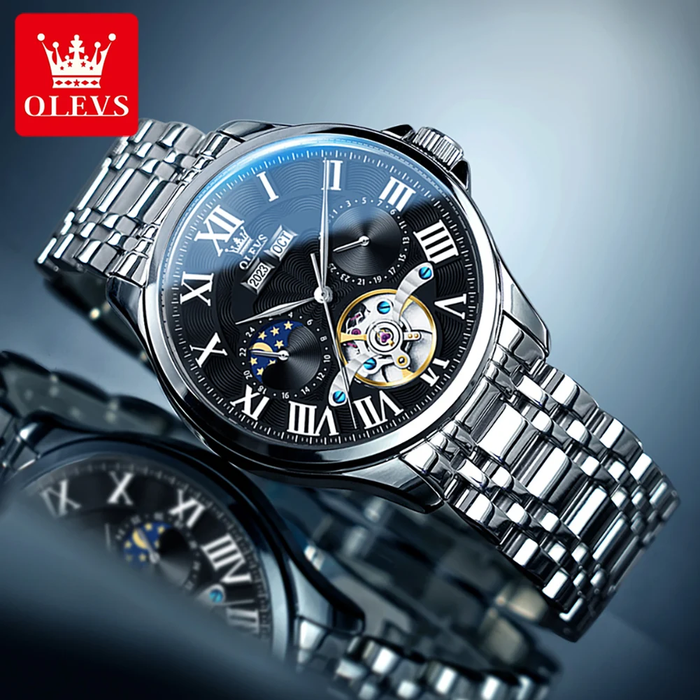 

OLEVS Elite Automatic Mechanical Watch Men Luxury Perpetual Calendar Stainless Steel Waterproof Moon Phase Mechanical Wristwatch