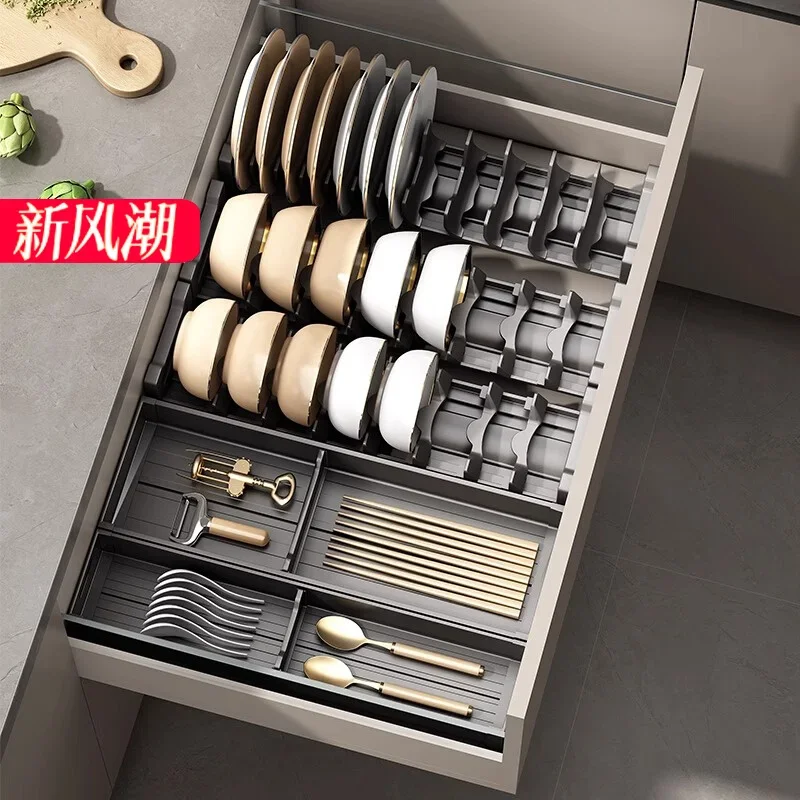 

drawer storage partition cabinet built-in grid bowl rack for knives, forks, chopsticks, spoons, tableware storage box