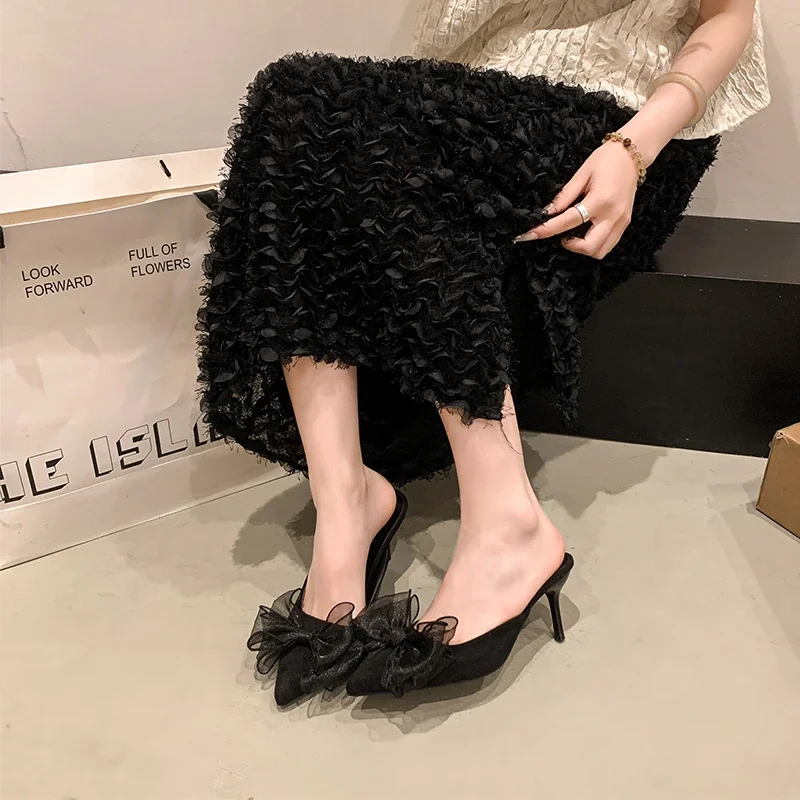 

Женская обувь, летние модные неглубокие элегантные женские тапочки, новое уличное платье с узлом-бабочкой, большие размеры, туфли на высоком каблуке с леопардовым принтом