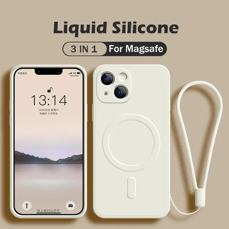 Liquid Silicone Case For iPhone 15 11 13 12 14 Pro Max  XR Xs Plus Phone Magnetic Wireless Charging For Magsafe Cover