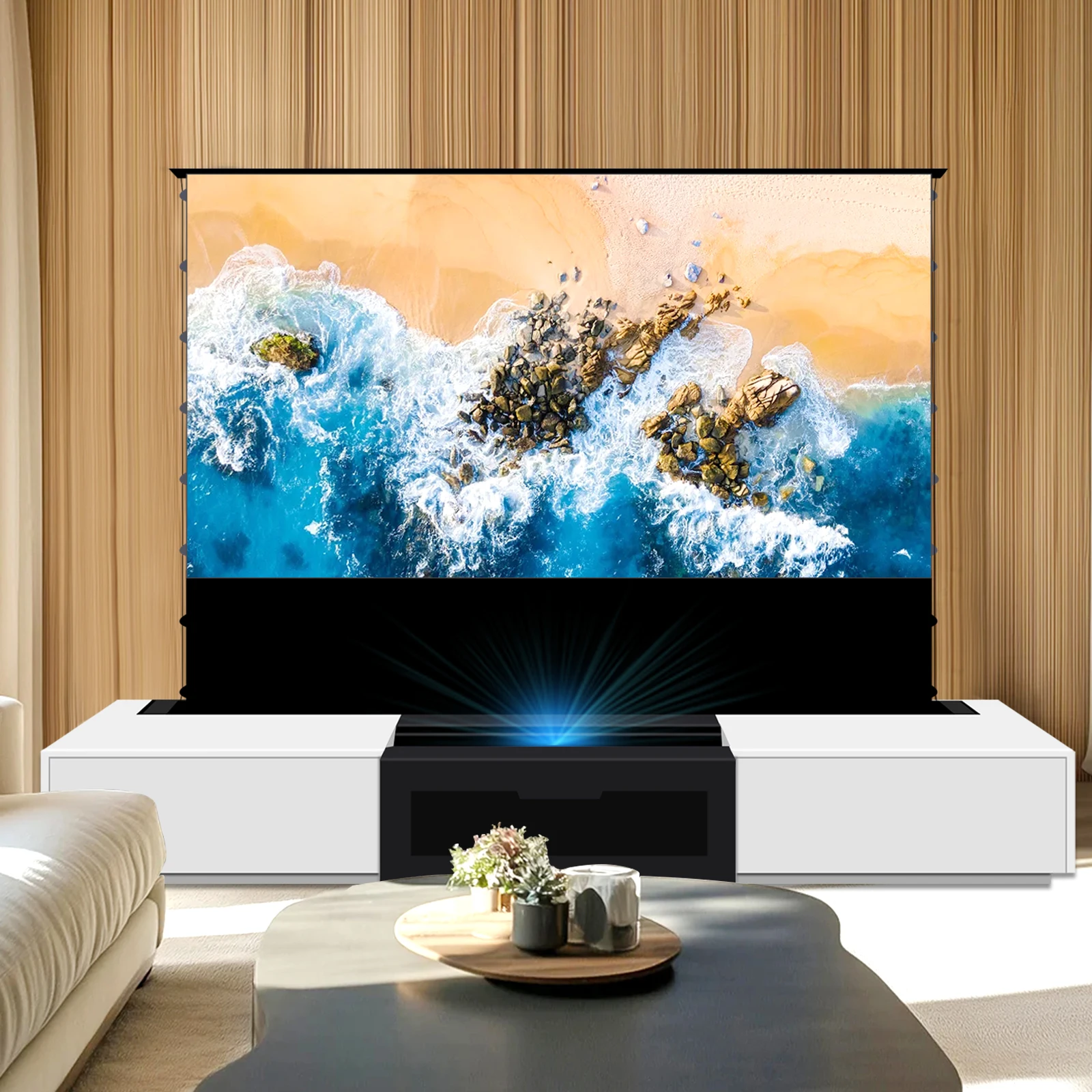 Hot 120'' Motorized Projection Smart UST Laser Projector Cabinet Living Room Integrated UST Projector Cabinet for Home Theater