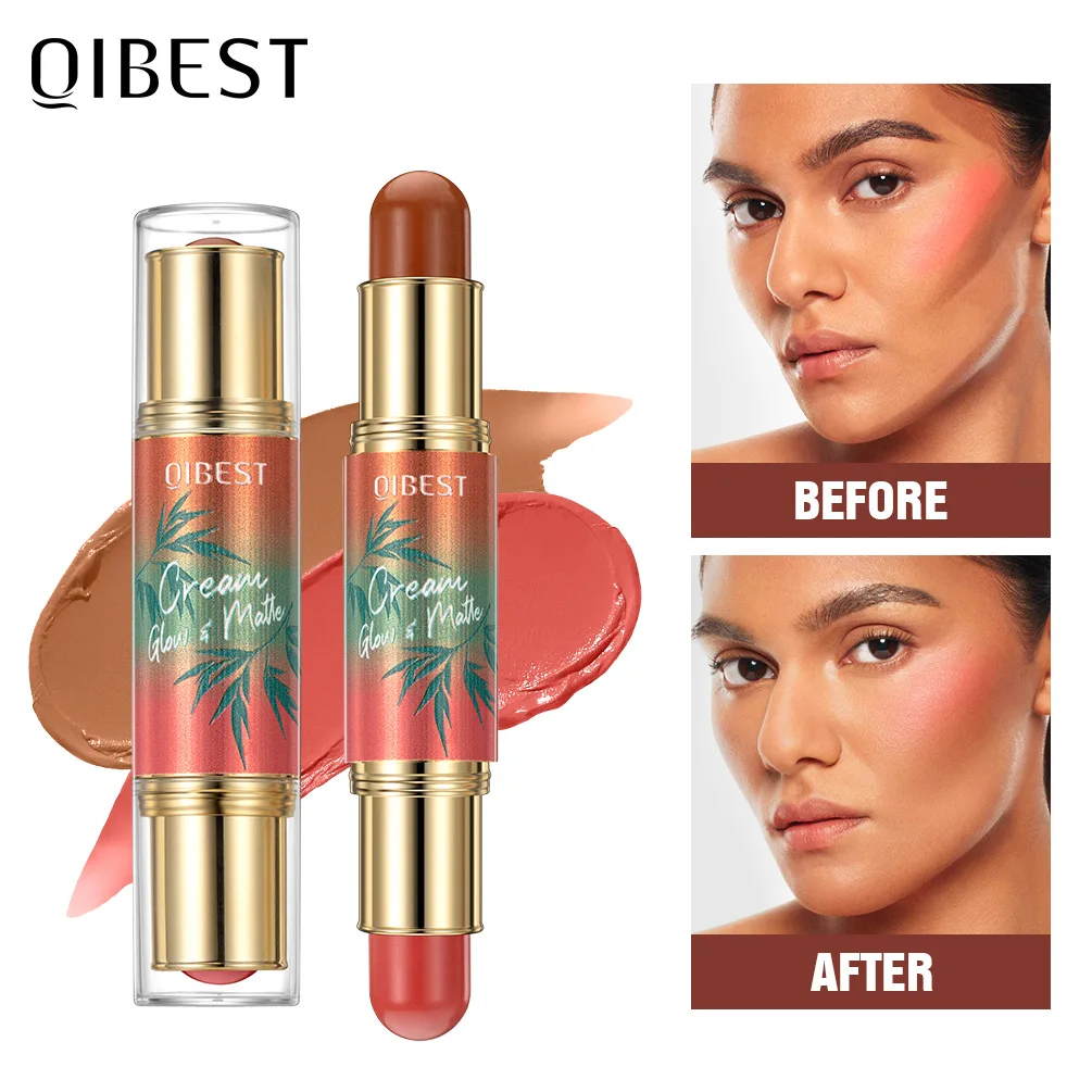 Trucco per il viso Bastone multiuso Guance Contoori Occhi Labbra Doppia testa Bronzer Blush Stick Crema mousse liscia Rossetto opaco Ombretto