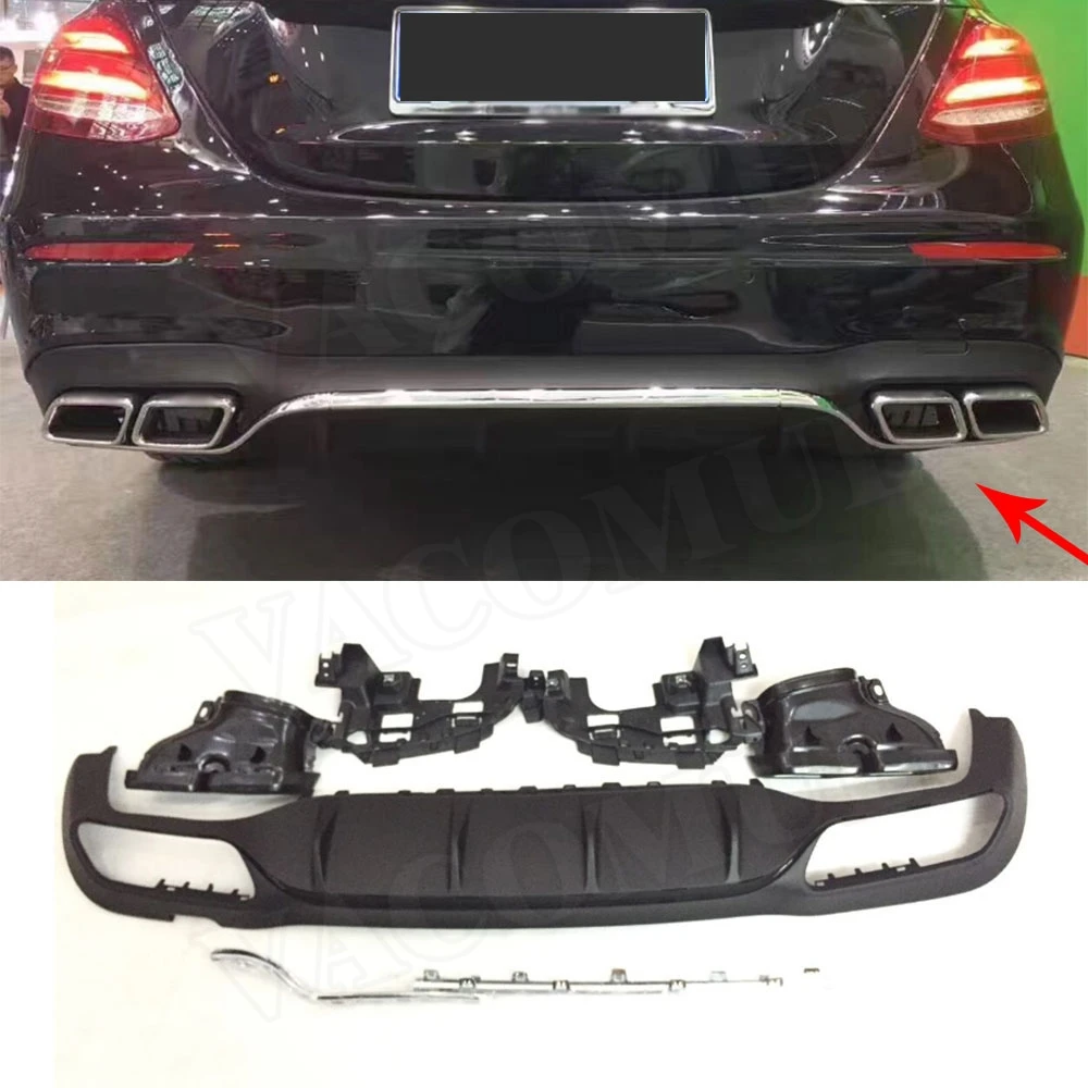 

VACOMUL For E Class PP Rear Bumper Lip Diffuser with Exhaust Tips for Benz W213 E200 E300 E43 Sport Change to E63 AMG 2017-2019