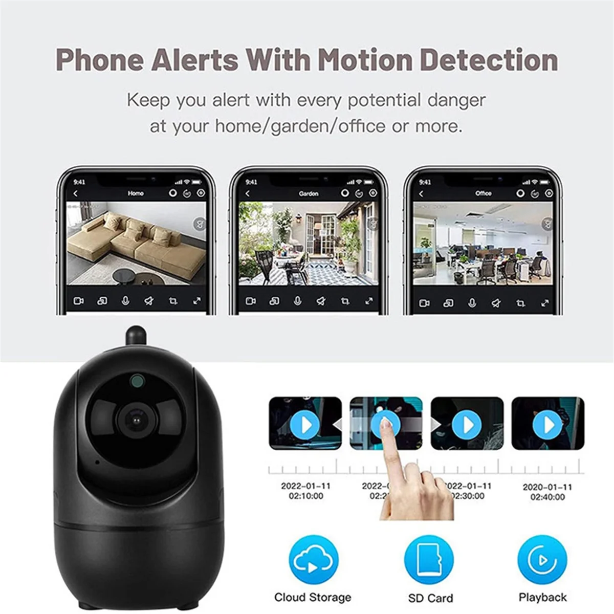 1080P Wireless Camera 355° Camera Mini Pet Video Surveillance Camera with Wifi Baby Monitor Smart Home Black US PLUG