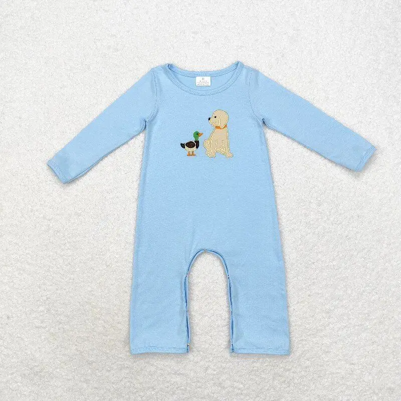 Duck Print Baby Boys Fall Sleeper Zipper Romper RTS Wholesale Toddler Boutique Infants Baby Clothes