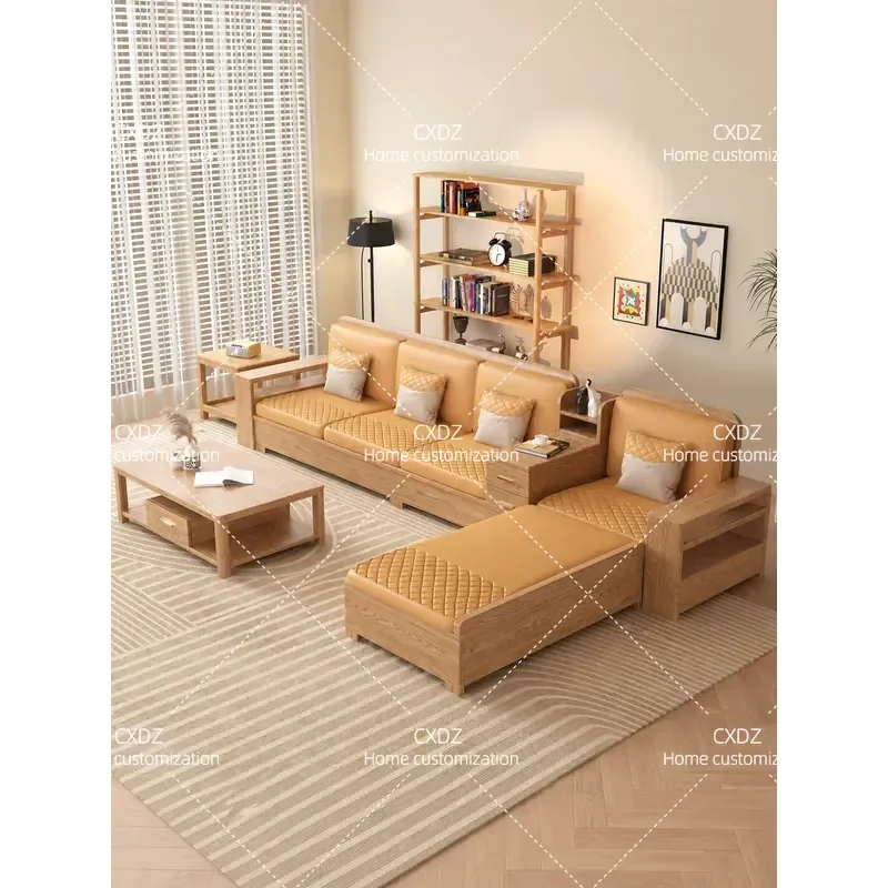 Ash Wood Solid Wood Sofa Modern Simple Small Apartment Storage Sofa Winter Summer Dual Purpose Household Sofa Combination